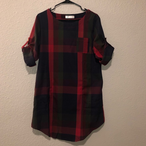 Cupshe Lady Leisure Plaid Long Sleeve Mini Shirt Dress - Picture 3 of 4
